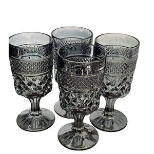 4 Wexford Smoke Luster Water Goblets 6.75" Anchor Hocking glasses irridescent